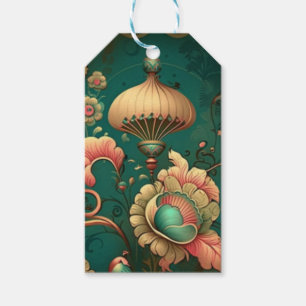 Vintage retro design blommande grön presentetikett