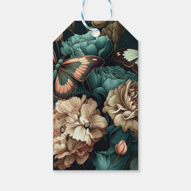 Vintage retro design blommande grön presentetikett (Framsidan)