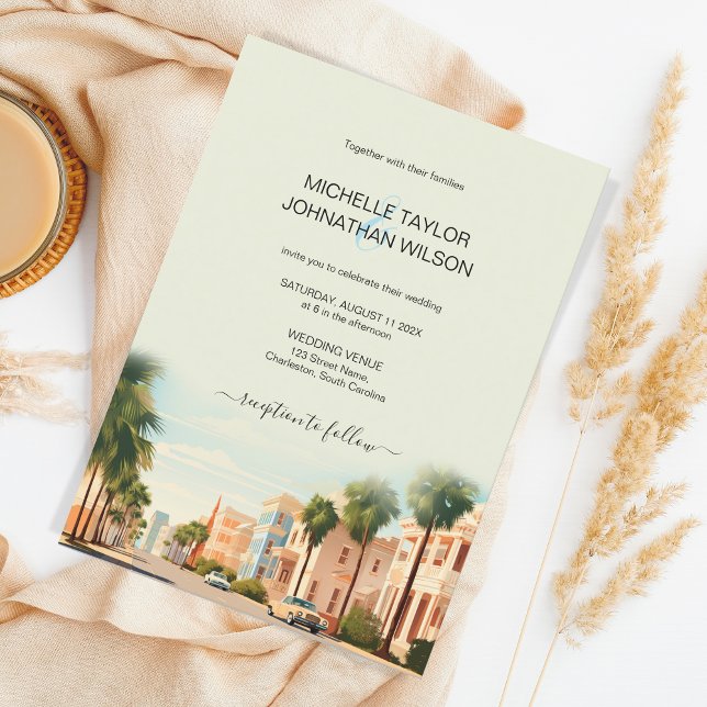 Vintage Retro Destination Wedding Charleston Inbjudningar (Skapare uppladdad)