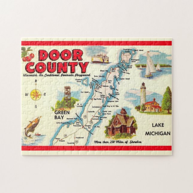 Vintage Retro Door County Karta Pussel (Horisontell)