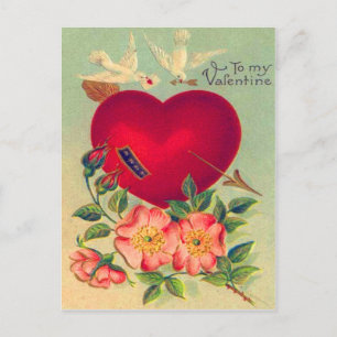 Vintage Retro Doves Hearts Valentine Card Helg Vykort