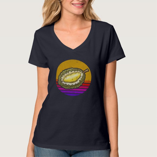 Vintage Retro Durian, Cute Durian Fruit T Shirt (Framsida)
