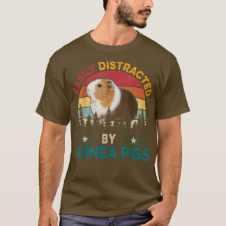 Vintage Retro Easily Distracted By Guinea Pigs Cut T Shirt