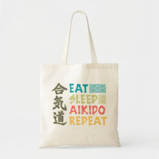 Vintage Retro Eat Sleep Aikido Repeat Tote Bag Tygkasse