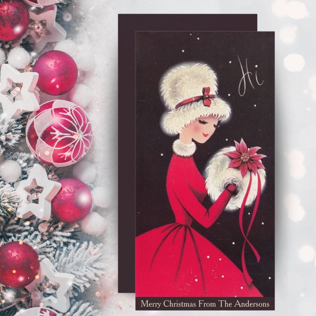 Vintage Retro Elegant Anpassningsbarna Dam Julkort (Vintage Retro Elegant Christmas Lady Custom Holiday Card. Just add your name & a special message!)