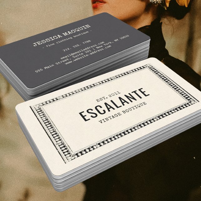 Vintage Retro Elegant Black Gräns Beige Visitkort (Skapare uppladdad)