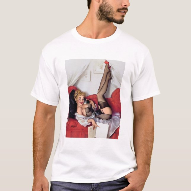 Vintage Retro Elvgren Mobil telefontelefon, uppåt  T Shirt (Framsida)
