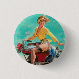 Vintage Retro Elvgren Motorcle Biker Pin-UP Girl Knapp