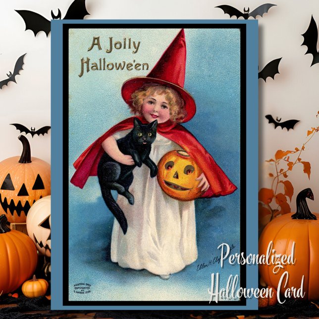 Vintage Retro En Glad Halloween Personlig Helgkort (Vintage Retro A Jolly Halloween Personalized Card - Just add your name and personal message!)