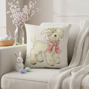 Vintage Retro Fals Linne med Liten Lamm Kudde