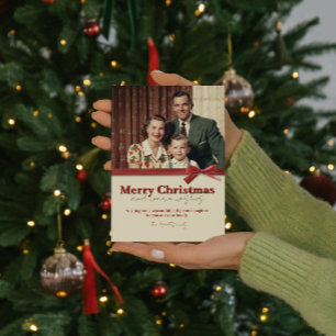 Vintage Retro Family Photo Red Ribbon jul Julkort