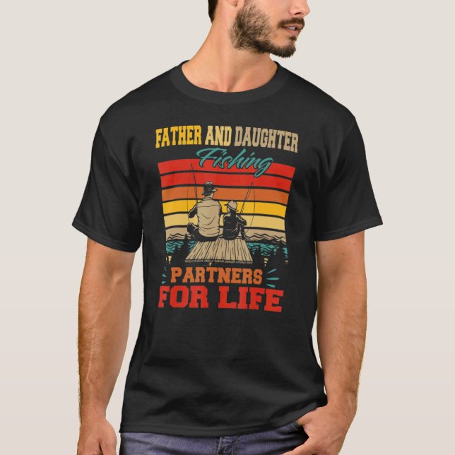 Vintage Retro Far och dotterfiskspartner T Shirt (Framsida)