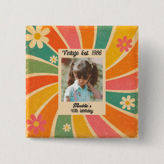 Vintage Retro Färgglad Födelsedagsbutton Knapp