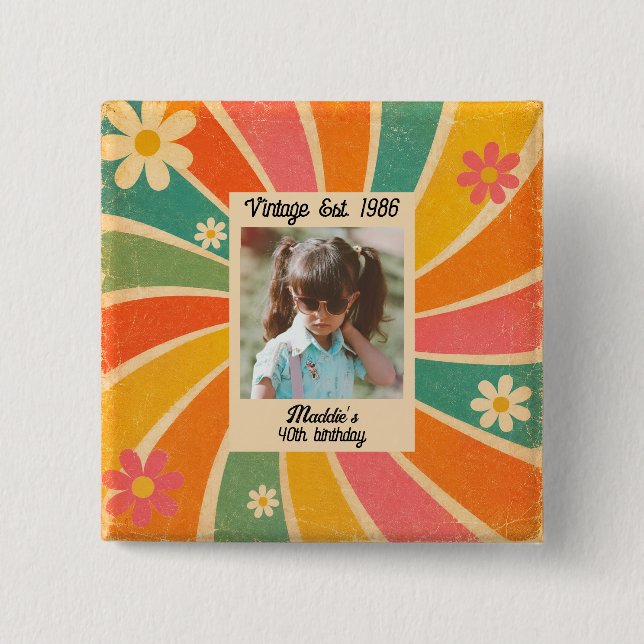 Vintage Retro Färgglad Födelsedagsbutton Knapp (Framsida)