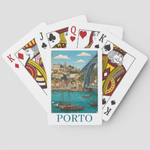 Vintage Retro Färgglad Porto Portugal Resa Casinokort