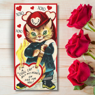 Vintage Retro Firefighter Coola Cat Valentine Day Julkort