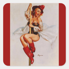 Vintage Retro Firefighter Pin Up Girl Fyrkantigt Klistermärke