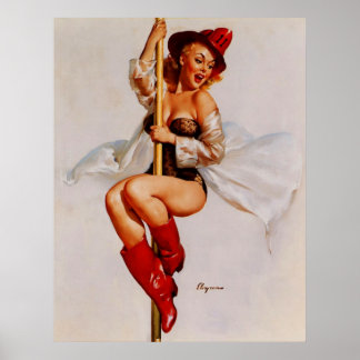 Vintage Retro Firefighter Pin Up Girl Poster