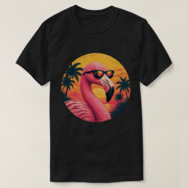 Vintage Retro Flamingo Strand Solnedgång Solglasög T Shirt