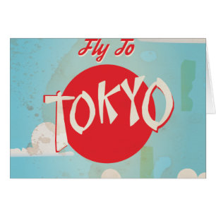Vintage Retro Fly till Tokyo Travel Poster Hälsningskort