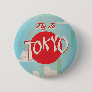 Vintage Retro Fly till Tokyo Travel Poster Knapp