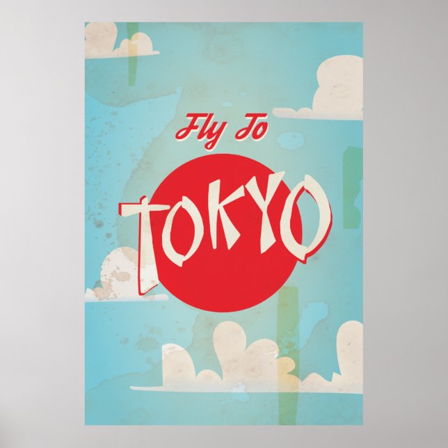 Vintage Retro Flyg till Tokyo Resa Affisch (Framsidan)