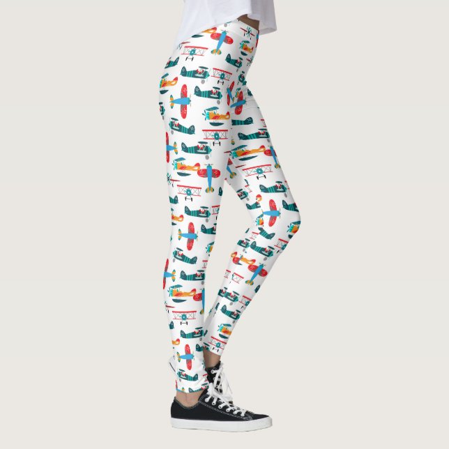 vintage retro flygplansmönster leggings (Höger)