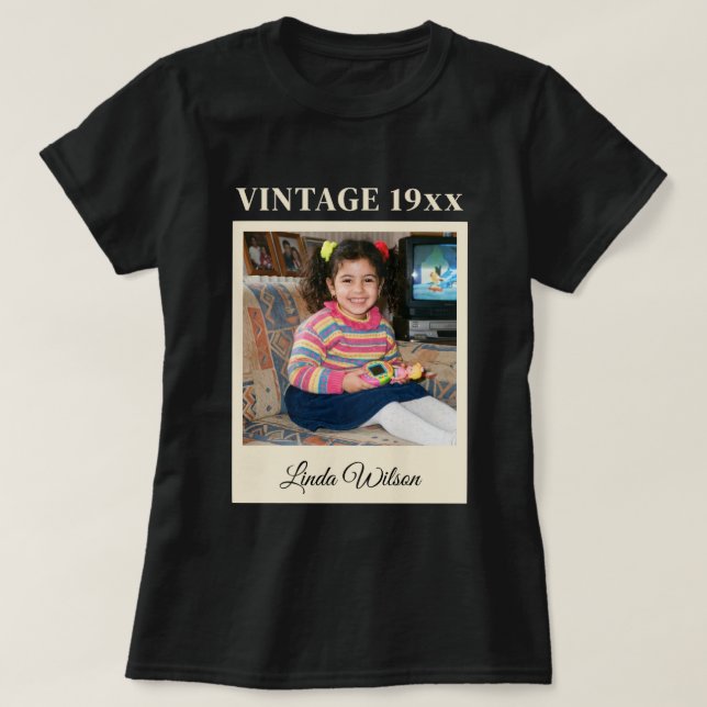 Vintage Retro Foto Anpassad Födelseår Scriptnamn T Shirt (Design framsida)