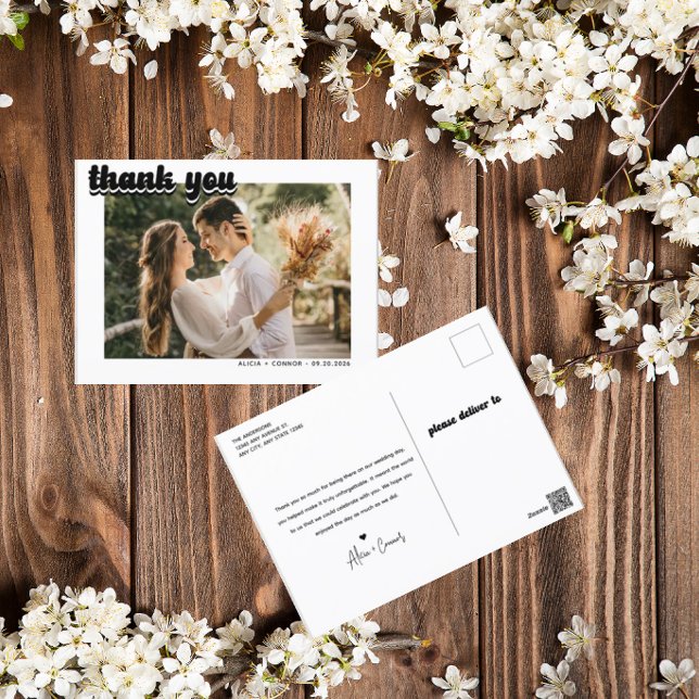 Vintage Retro Foto | Bröllop Tacksamt Kort (Skapare uppladdad)