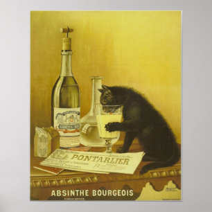 Vintage Retro Fransk Absinthe Bourgeois Black Cat Poster