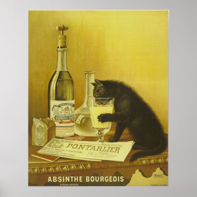 Vintage Retro Fransk Absinthe Bourgeois Black Cat Poster (Framsidan)