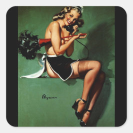 Vintage Retro Fransk Maid Pinup Girl Fyrkantigt Klistermärke