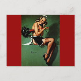 Vintage Retro Fransk Maid Pinup Girl Vykort