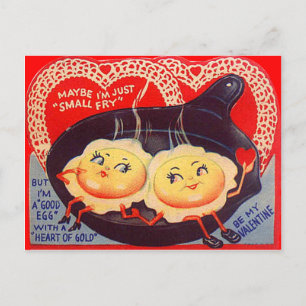 Vintage Retro Fried Eggs Valentine Helg Vykort