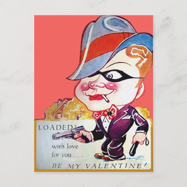 Vintage Retro Gangster Valentine Card Helg Vykort (Framsida)