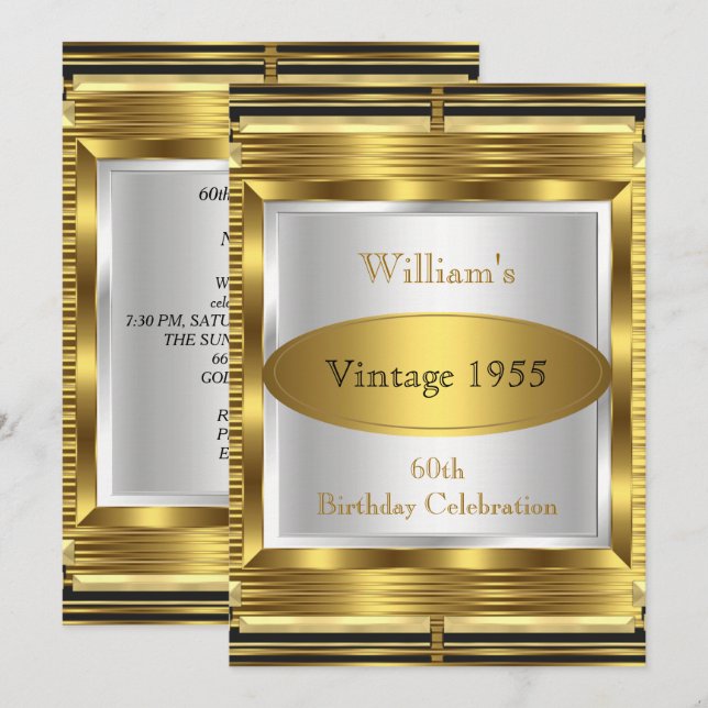 Vintage Retro Gatsby Deco 60-årsfest Inbjudningar (Fram/baksida)