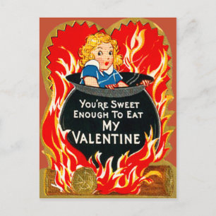 Vintage Retro Girl Boiling in Cauldron Valentine Helg Vykort