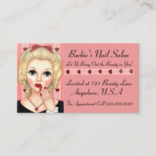 Vintage Retro Girl Head Vas Red Läppar Fingernail Visitkort
