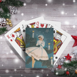 Vintage Retro Girl i Vintervit jul Casinokort