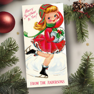 Vintage Retro Girl Ice Skater Anpassningsbar jul Julkort