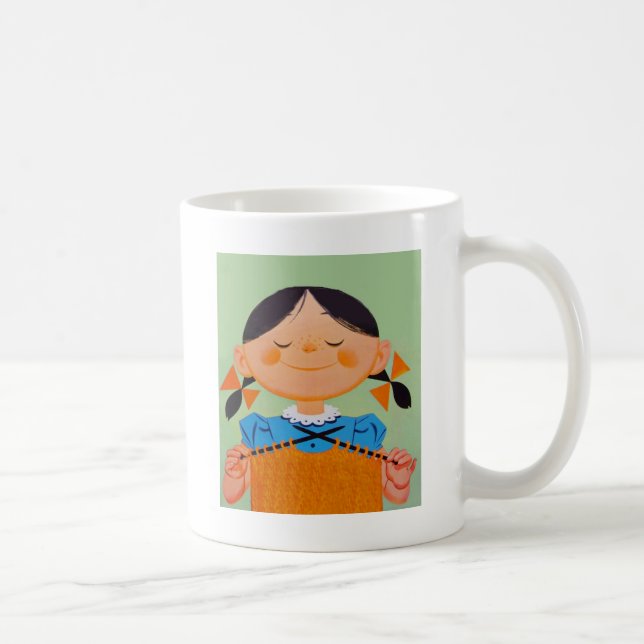 Vintage Retro Girl Knitting Kaffemugg (Höger)