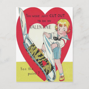 Vintage Retro Girl med Knivar Valentine Card Helg Vykort
