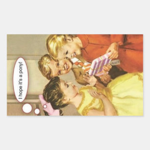 Vintage Retro Girl Wanting Pony Grattis på födelse Rektangulärt Klistermärke