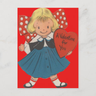 Vintage Retro Girl with Heart Valentine Card Helg Vykort