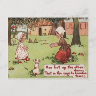 Vintage Retro Girls & Hund Valentine Card Helg Vykort