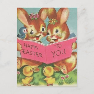Vintage Retro Glad påsk Bunnies och Chickar Helg Vykort