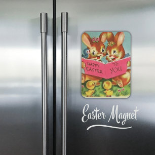 Vintage Retro Glad påsk Bunnies och Chickar Magnet