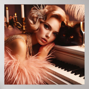 Vintage retro glamor art deco kvinna poster