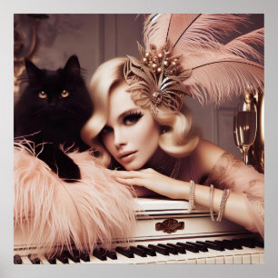 Vintage retro glamor art deco kvinna poster