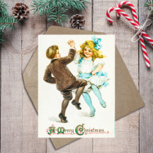 Vintage Retro God jul Cute Kids Dancing